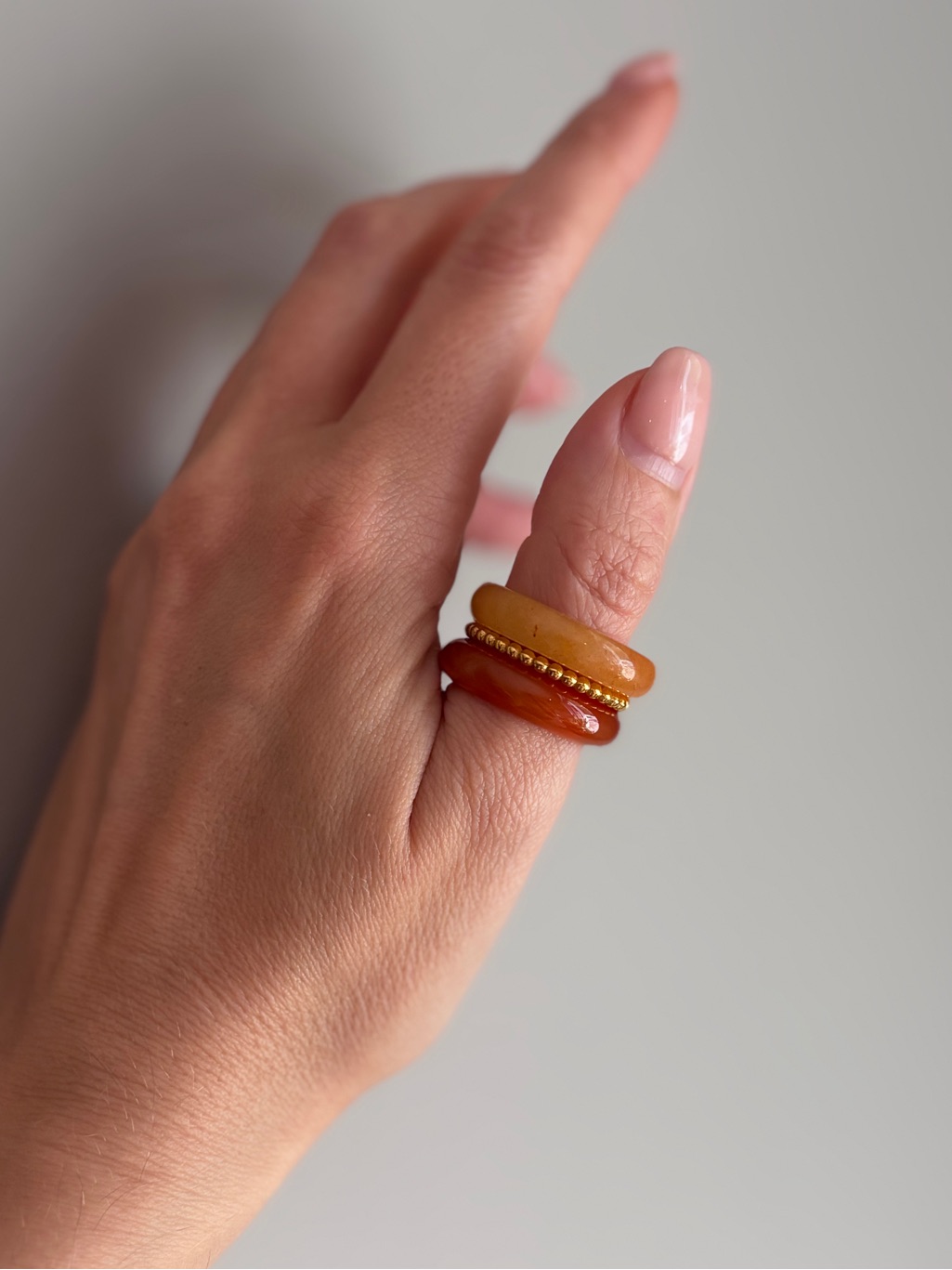 Stone Trilogy Stack Yellow Jade And Red Agate Ring Set Of 3 Bands, Size 10